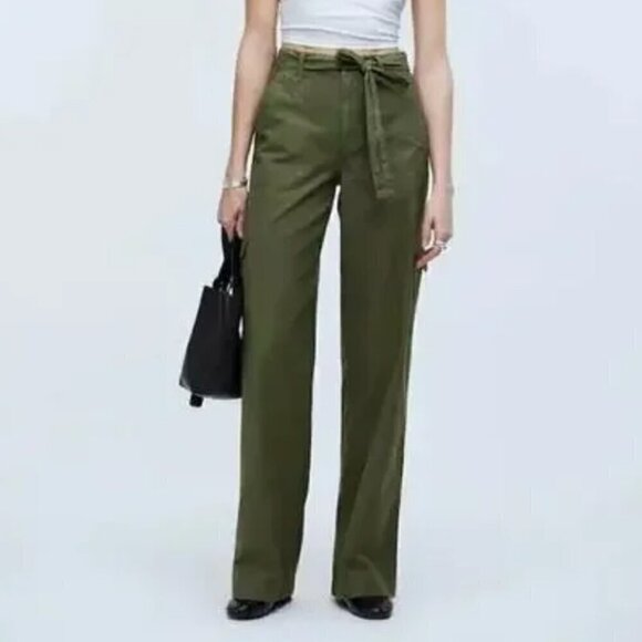Madewell Griff Pants Superwide Leg Cargo Garment Dye Desert Olive Green NWT 27 - Picture 1 of 12